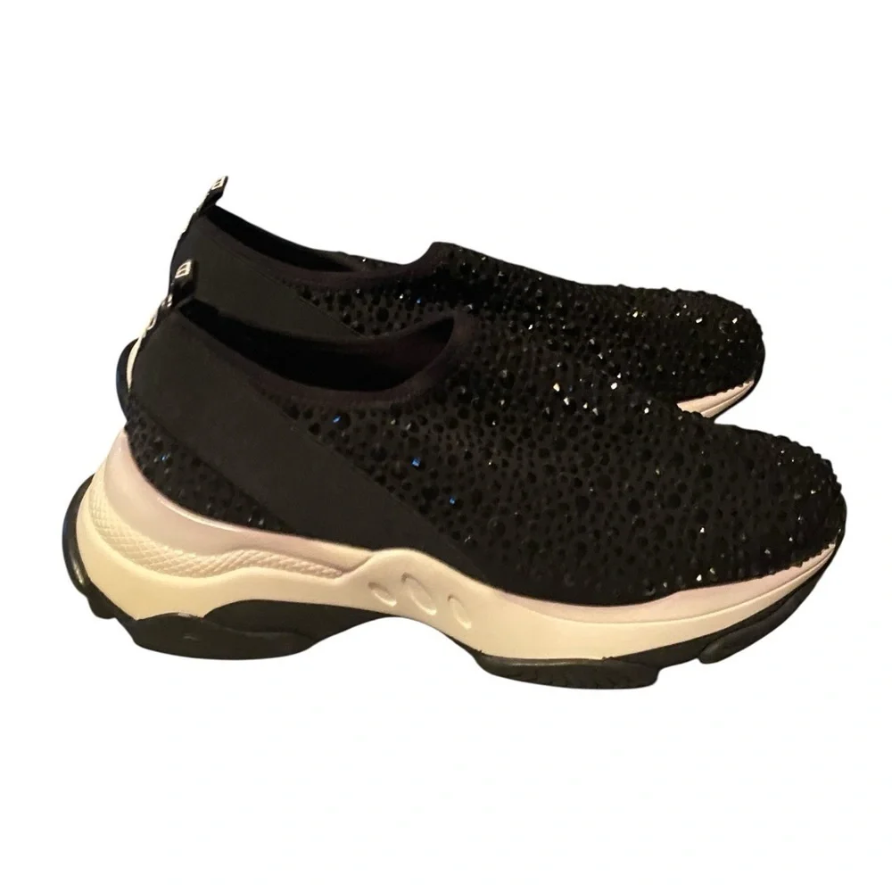 Anthropologie Bibi Lou Black Rhinestones Slip On Fashion Sneakers